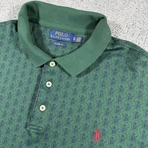 Polo Ralph Lauren Polo Shirt Mens XL Green Crest All Over Print Classic Fit